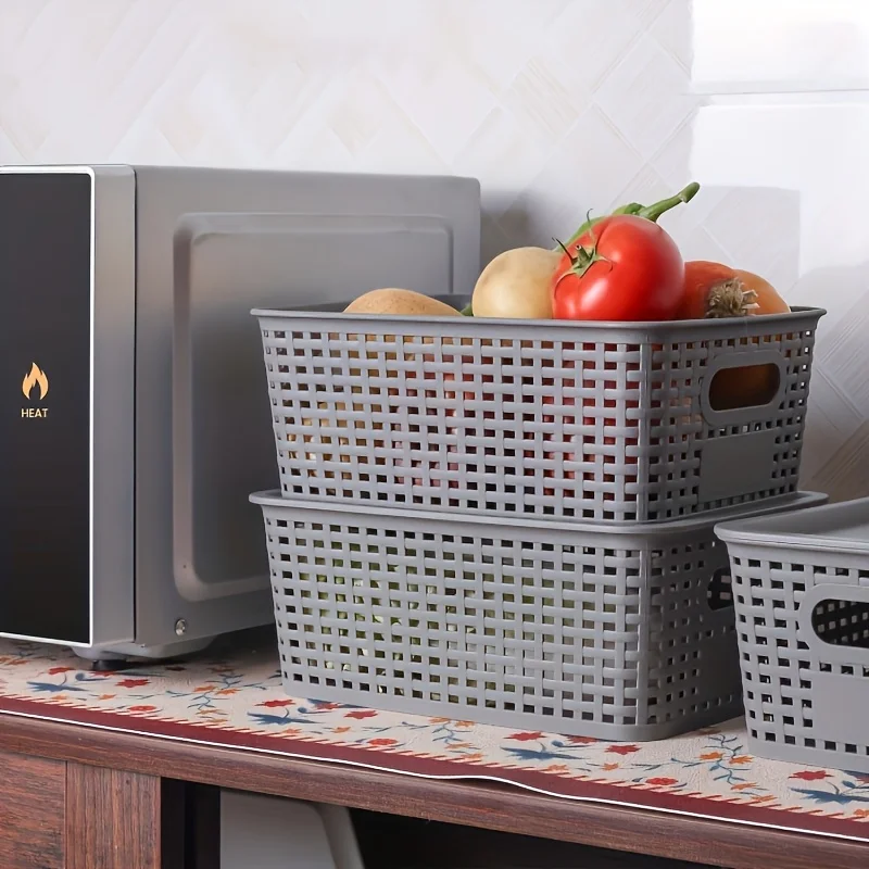 سلال تخزين بلاستيكية حديثة مع غطاء مكدس، متعددة الأغراض لحاوية تنظيم المكتب وغرفة النوم والفصول الدراسية