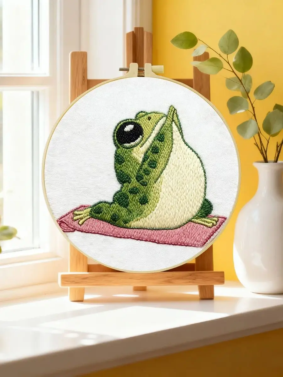 1 Stück 20X20CM/15X15CM 7,87/6,3 Zoll Frosch-Stickerei-Starter-Kit DIY-Kit DIY-Stickerei-Set Handarbeits-Set für Anfänger – Detail 6