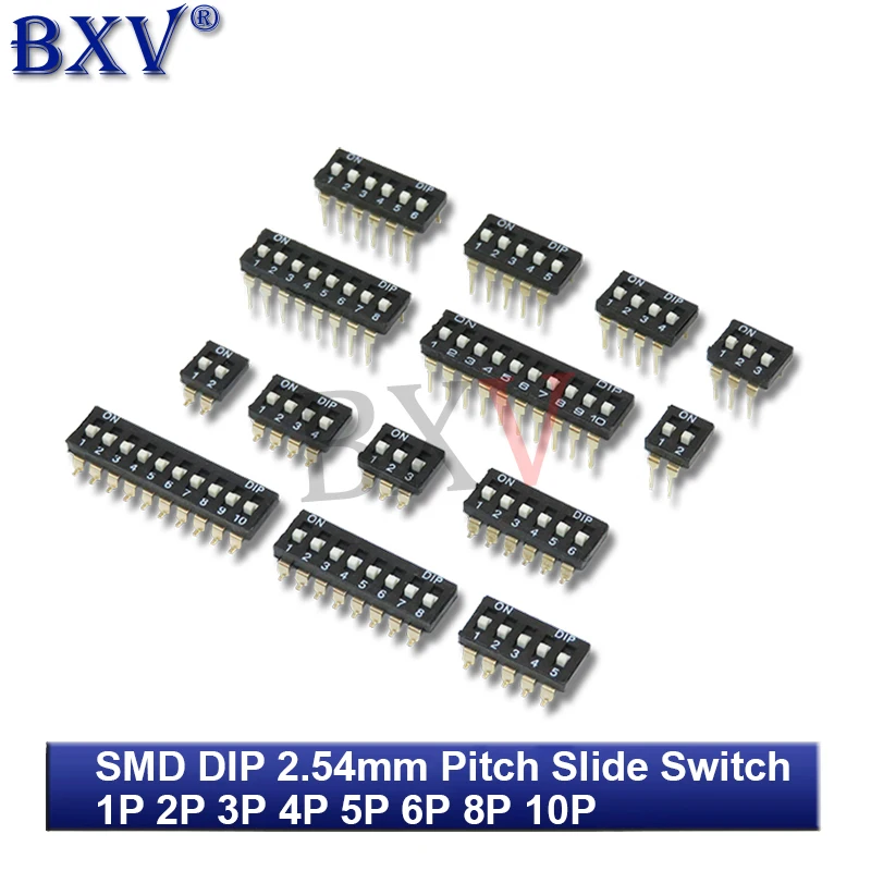 5PCS 2.54mm Pitch Slide Switch 1P 2P 3P 4P 5P 6P 8P 10P Black Snap Switch Gold Plated Feet Black Toggle Switch SMD DIP