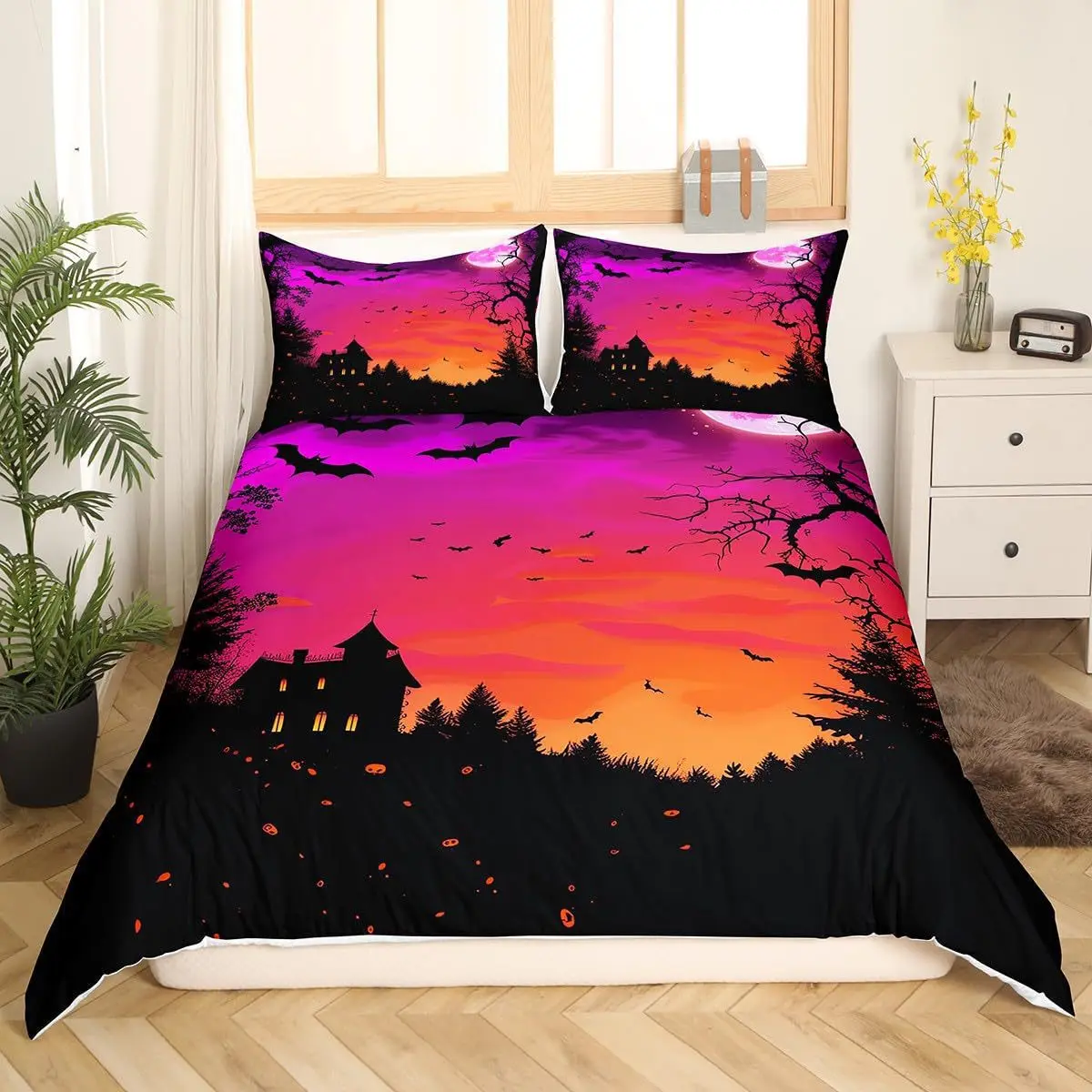 Dreamy Sky Bats Fly 3D Printed Bedding Set Cozy Soft Duvet Cover King Queen Twin Size Birthday Gift Halloween Gift Bedroom Decor