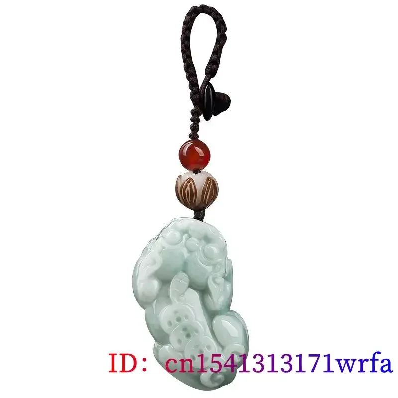 Burmese Jade Pixiu Sleutelhanger Tas Charme Mode Smaragd Designer Telefoon Charme Groene Jadeite Natuurlijke Leuke Charmes Polsbandje