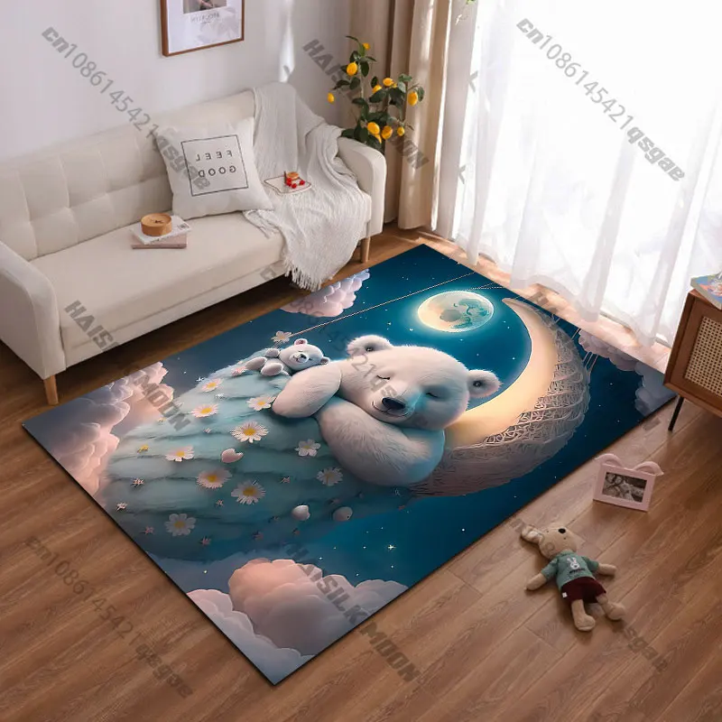 Peaceful dreamy bears sleeping carpet Yoga living room room decor children's crawling mat doormat area rug games mat