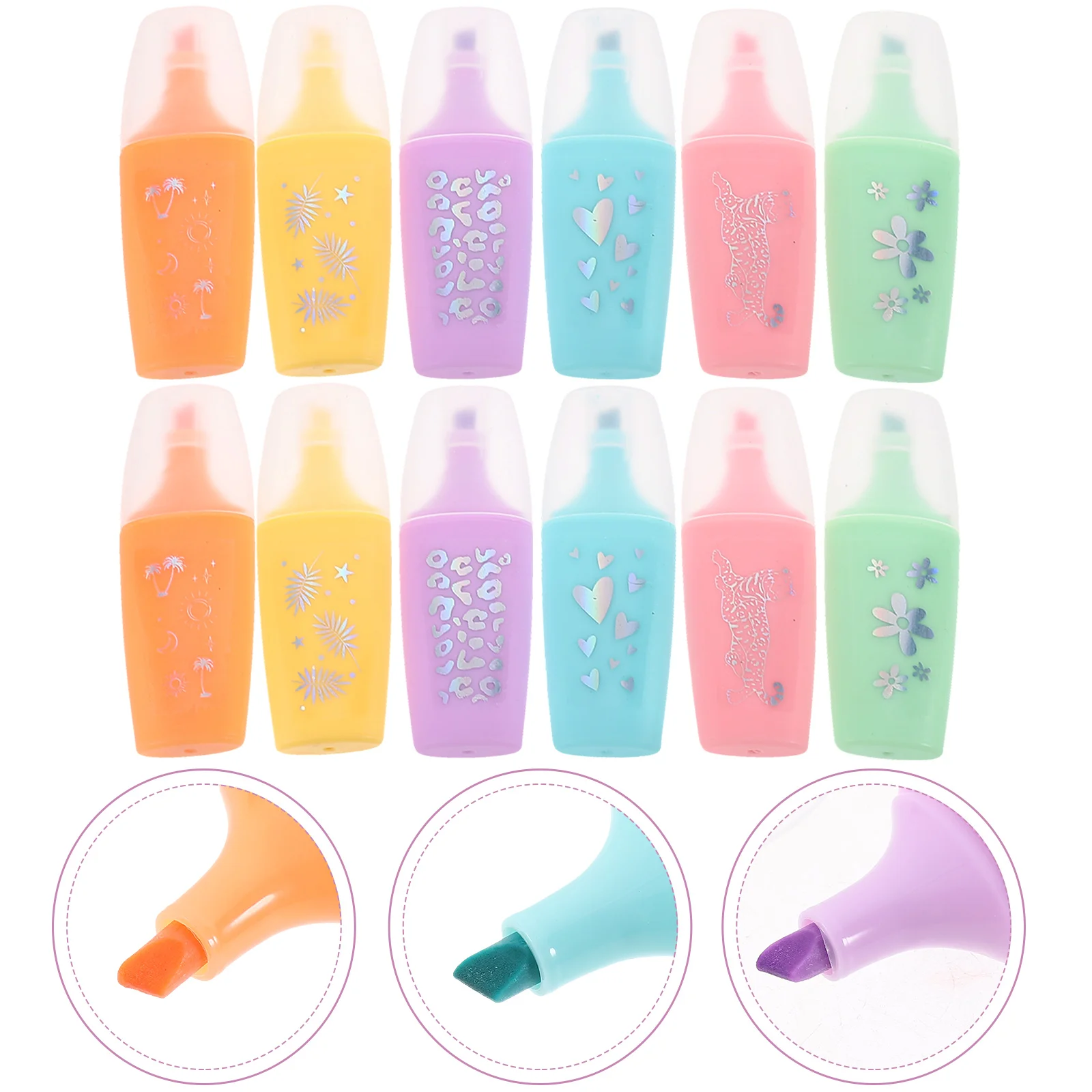 

24 Pcs Colored Highlighter Mini Pen Marker Highlighters Coloring Pens Markers Stamp Cartoon Small