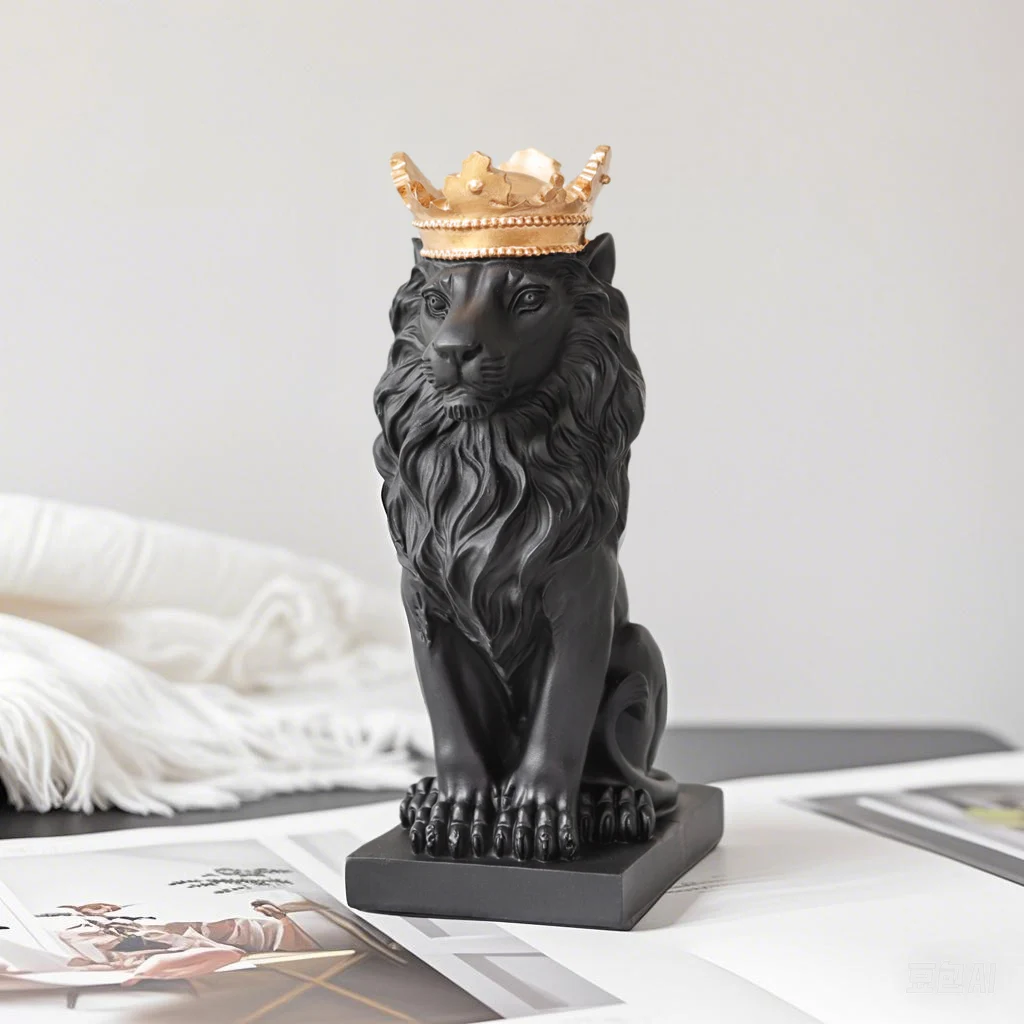Popular Golden Crown Lion Figurines Resin Home Decorative Stuffs, Shelf Decorations , Animal Statues Crafts