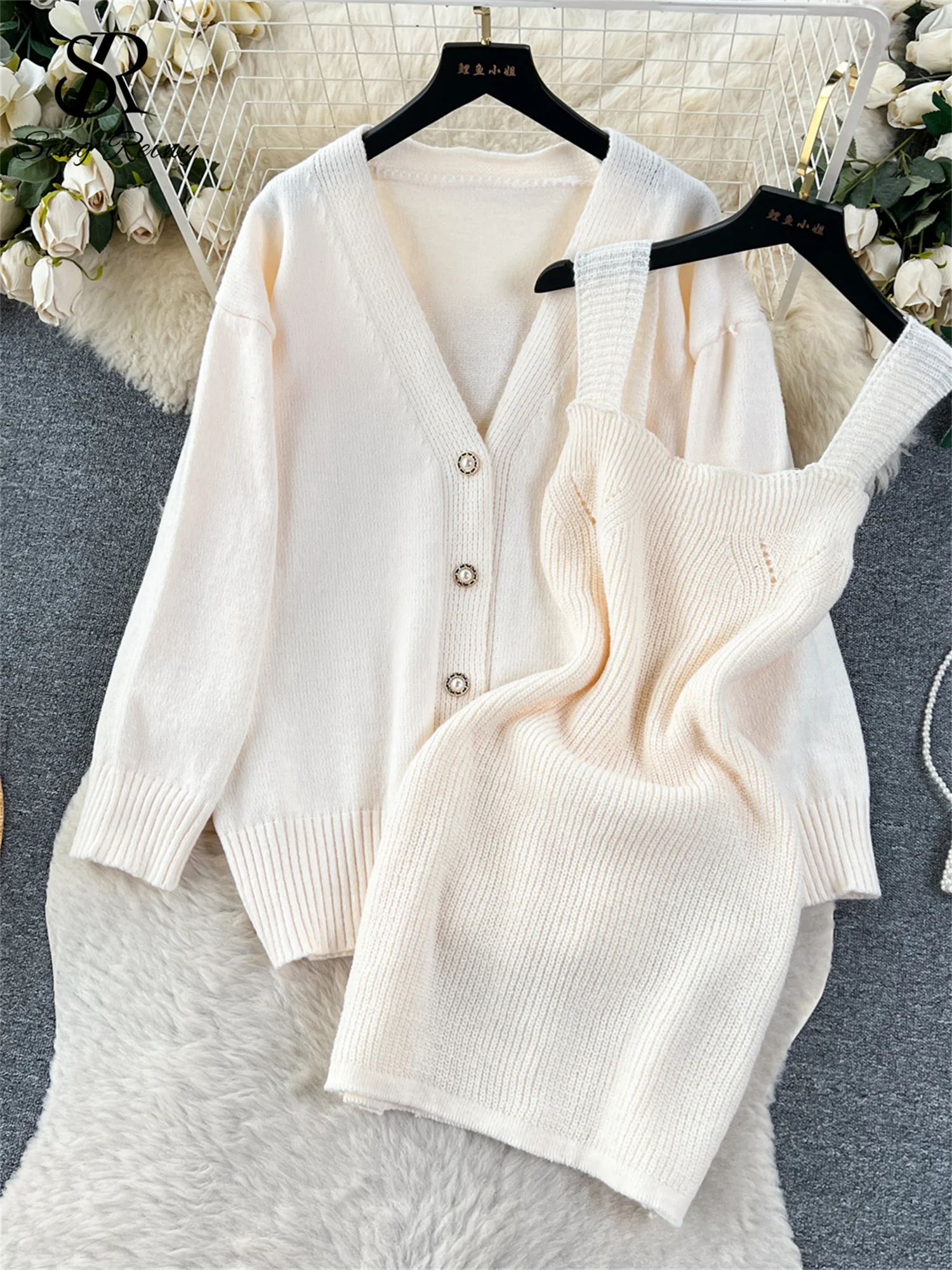 SINGREINY Fashion Korean Style Knitted Suits Casual Loose Cardigan + Slim  Mini Sweater Dress Autumn Women Warm Two Piece Sets - AliExpress 200000345