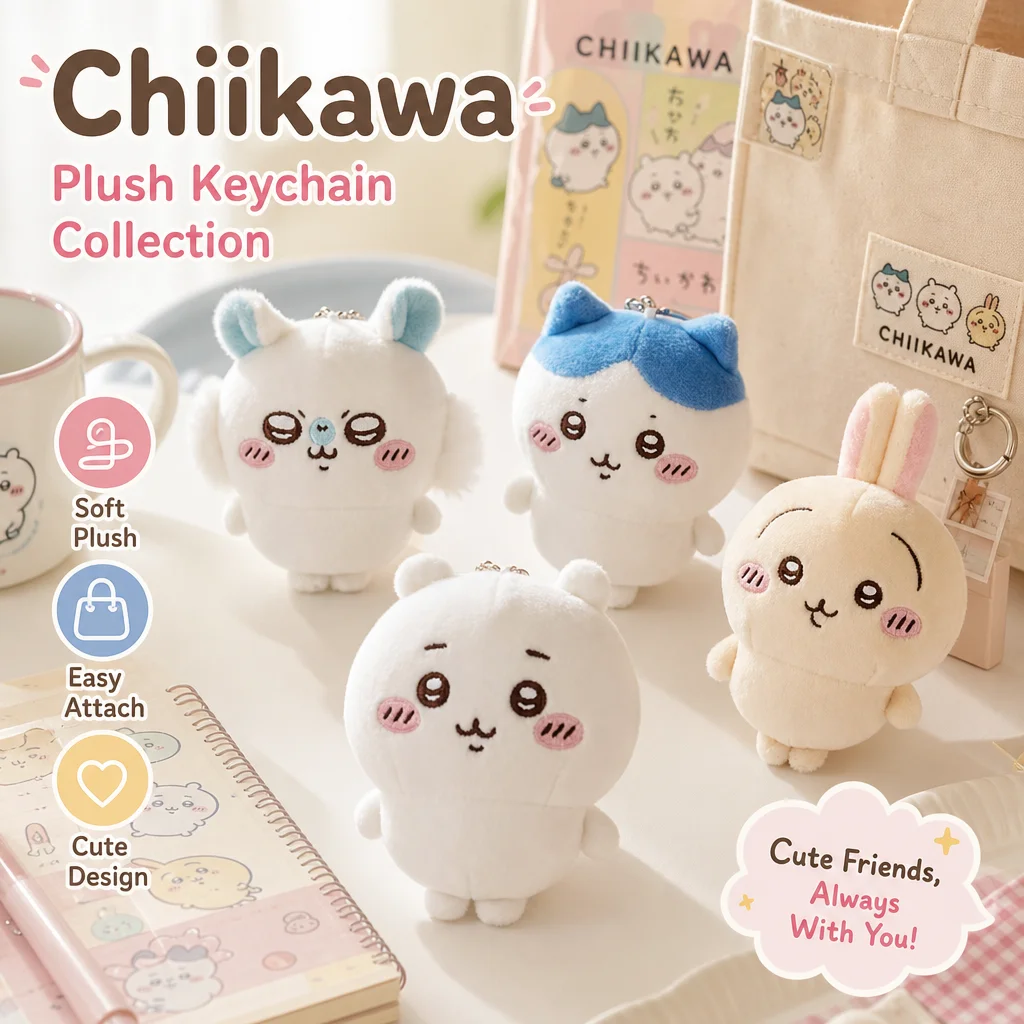 Chiikawa Plush Toy Bee Usagi Hachiware Keychain Pendant Doll Holding Star Kawaii Stuffed Animal Cartoon Keyring Bag Charm Gift