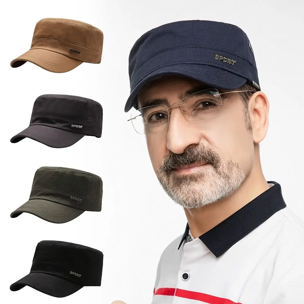 Topi Datar Pria Pinggiran Pendek Baru Topi Matahari Usia Menengah Dapat Disesuaikan Pelindung Matahari Musim Semi dan Musim Gugur