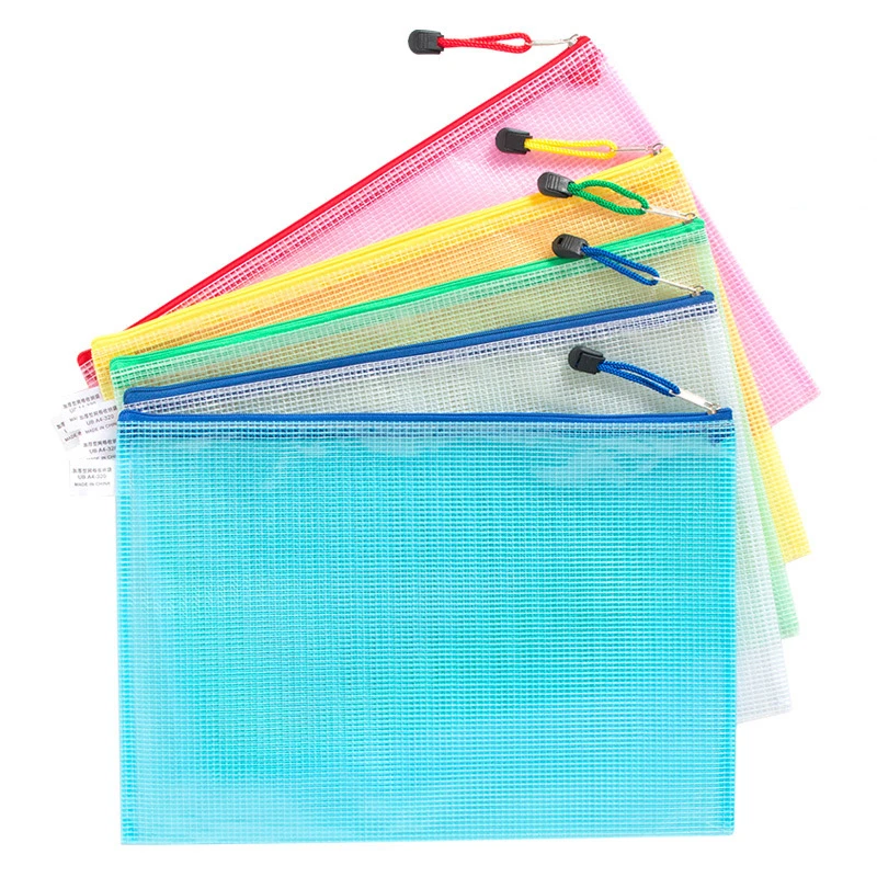 Sturdy PVC Zipper Stationery Storage Bag Folder File Mesh Bags Pouch A4 A5 A6 B5 Document Bag File Folder School Office Supplies