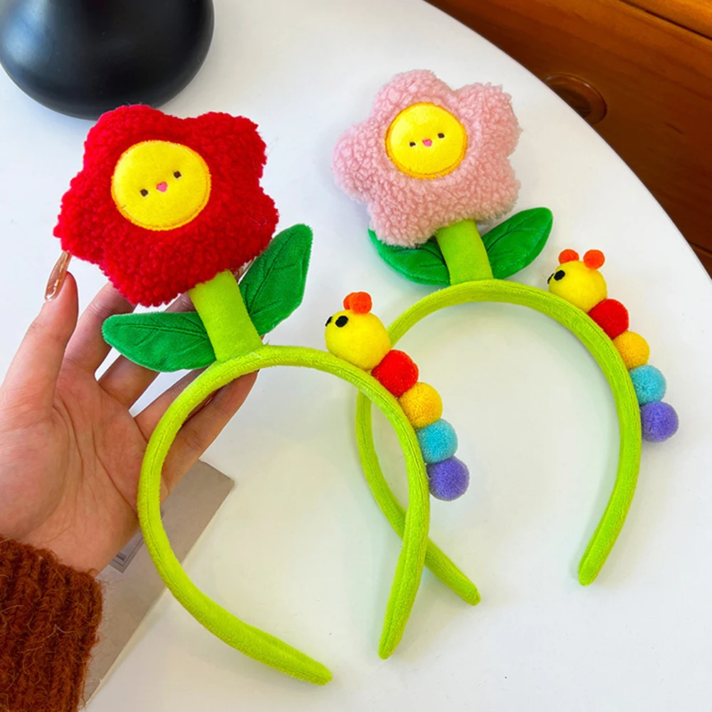 Cute Flowers Hair Bands Green Flower Plush Hair Hoop Trend Female Headband Head Hoop Sweet Hair Bands Accessories for Women