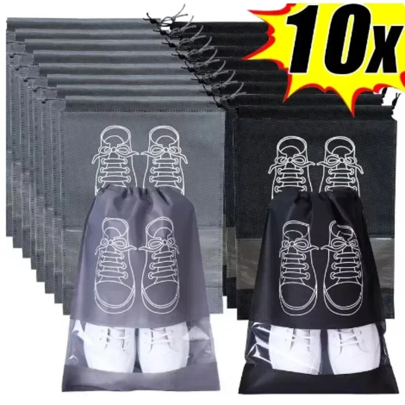 

10pcs Shoes Storage Organizer Bags Non-woven Portable Travel Closet Bag Waterproof Pocket Clothing Tranparent Hanging Bag