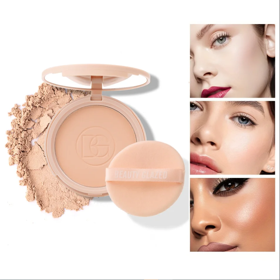 BEAUTY-polvo facial con brillo, Control de aceite, impecable, de larga duración, resistente al agua, ajuste mate, Maquillaje facial con espejo