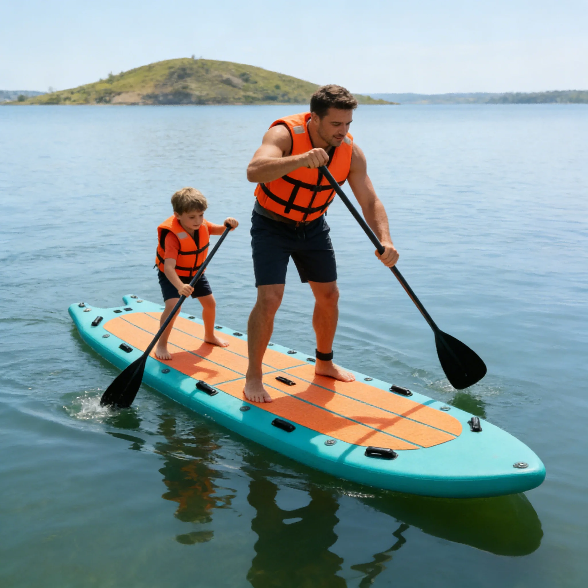 15' Premium All-Round Inflatable Stand Up Paddle Board With Drop Stitch Military-Grade PVC 3-Fin Full ISUP Kit For 2 People