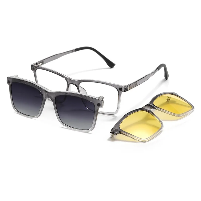 Men's Magnet Optical Frame Glasses with Polarized Sunglasses Clip And Night Driving Clip Super Light Weight Spring Temple