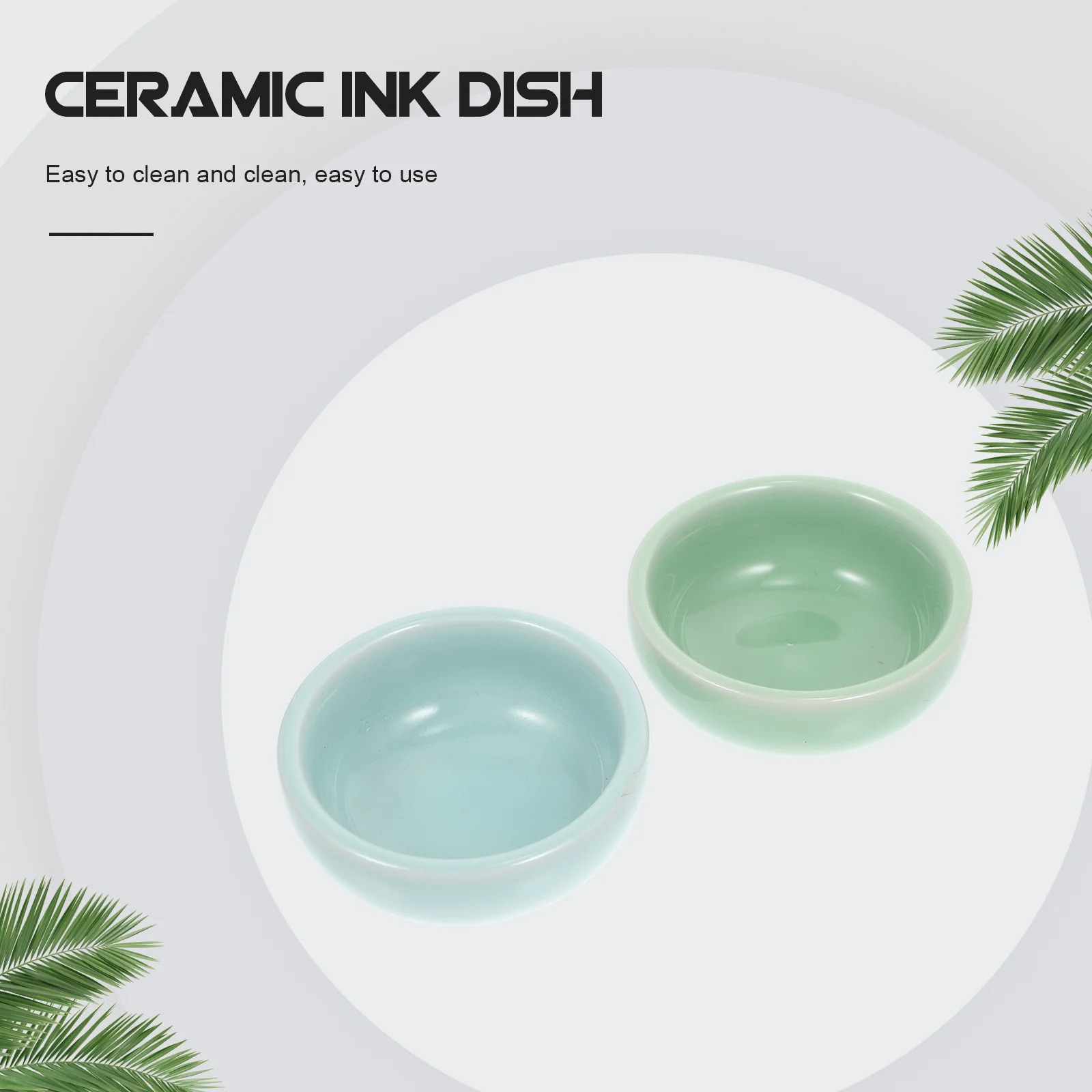 2 Stück Keramik-Tintenpinsel-Unterlegscheiben, hochwertige Tinte, Wasserschale, praktisches Kalligraphie-Pinsel-Tablett für Zuhause, Zuhause, Sumi-Pinsel-Unterlegscheibe