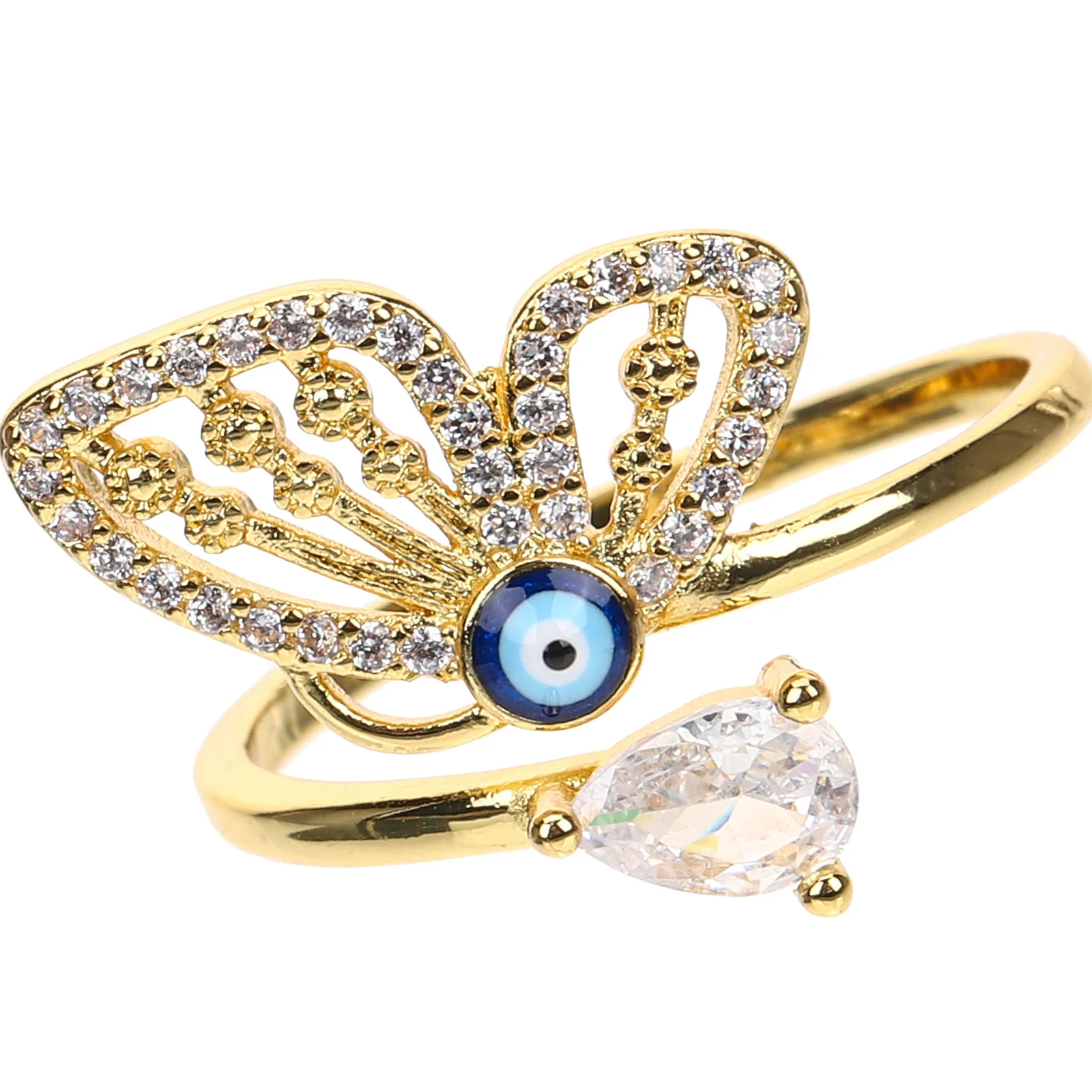 

Butterflies Ring Open Adjustable Rhinestones Ring Charming Evil Eye Jewelry for Women Teens Weddings Parties Gifts