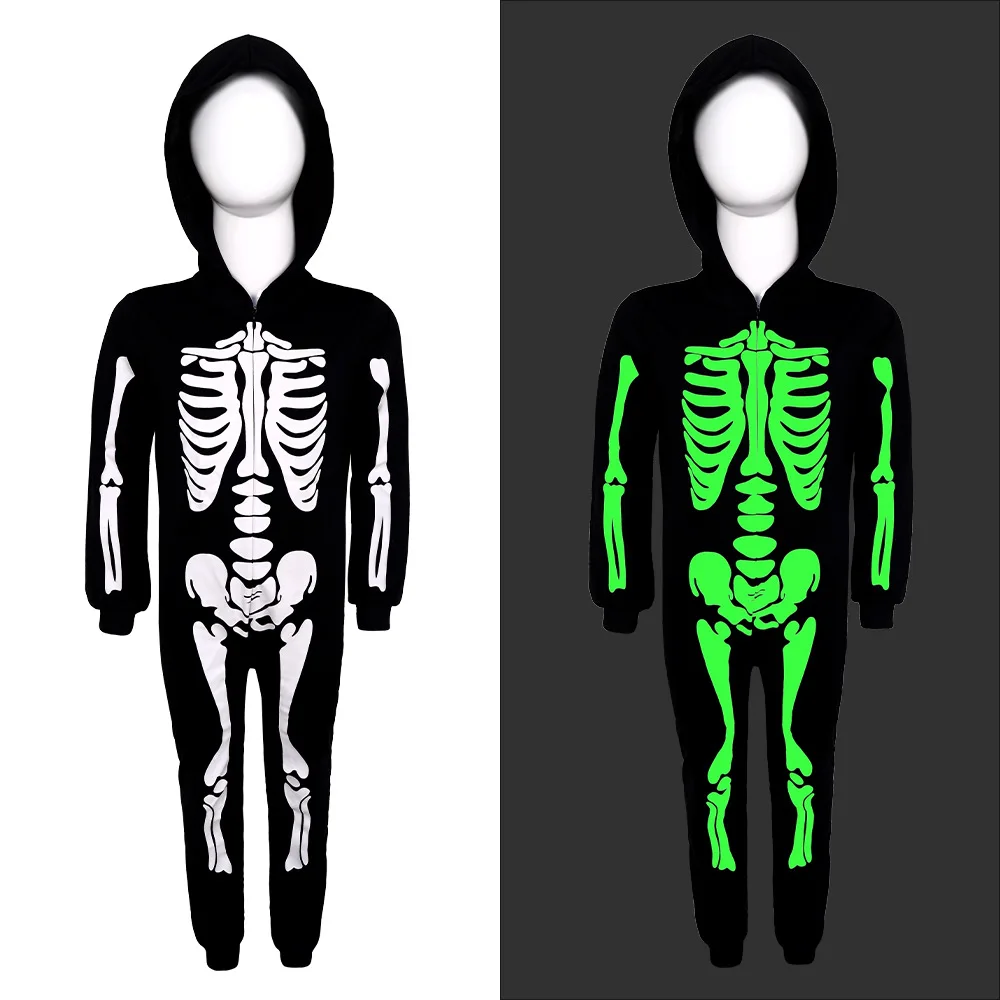 

loween Glow-in-the-k Skeleton Children's Onesie Stage Performance Costume Par Masquerade Traditional Chinese Ethnic Wear