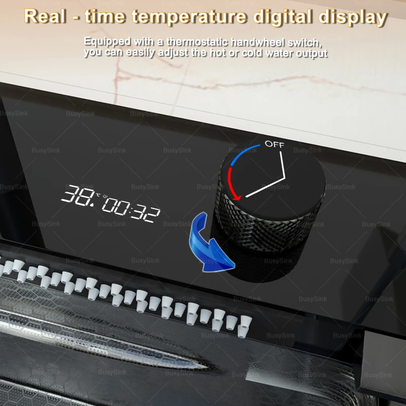 Roestvrij staal nieuwe waterval aanrecht digitale display afwasbakken met afdruiprek reliëf extra grote enkele sleuf