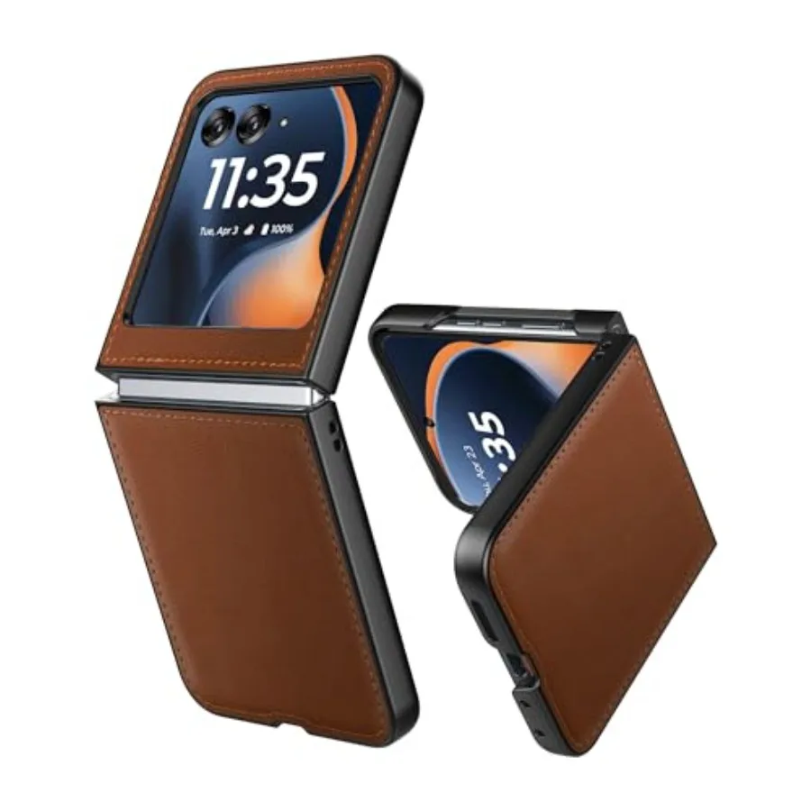 Case for Motorola Razr 2024/2025/ 2026 - PU Vegan Leather Back and Hard Polycarbonate Bumper Phone Case for Moto Razr 2024/2025