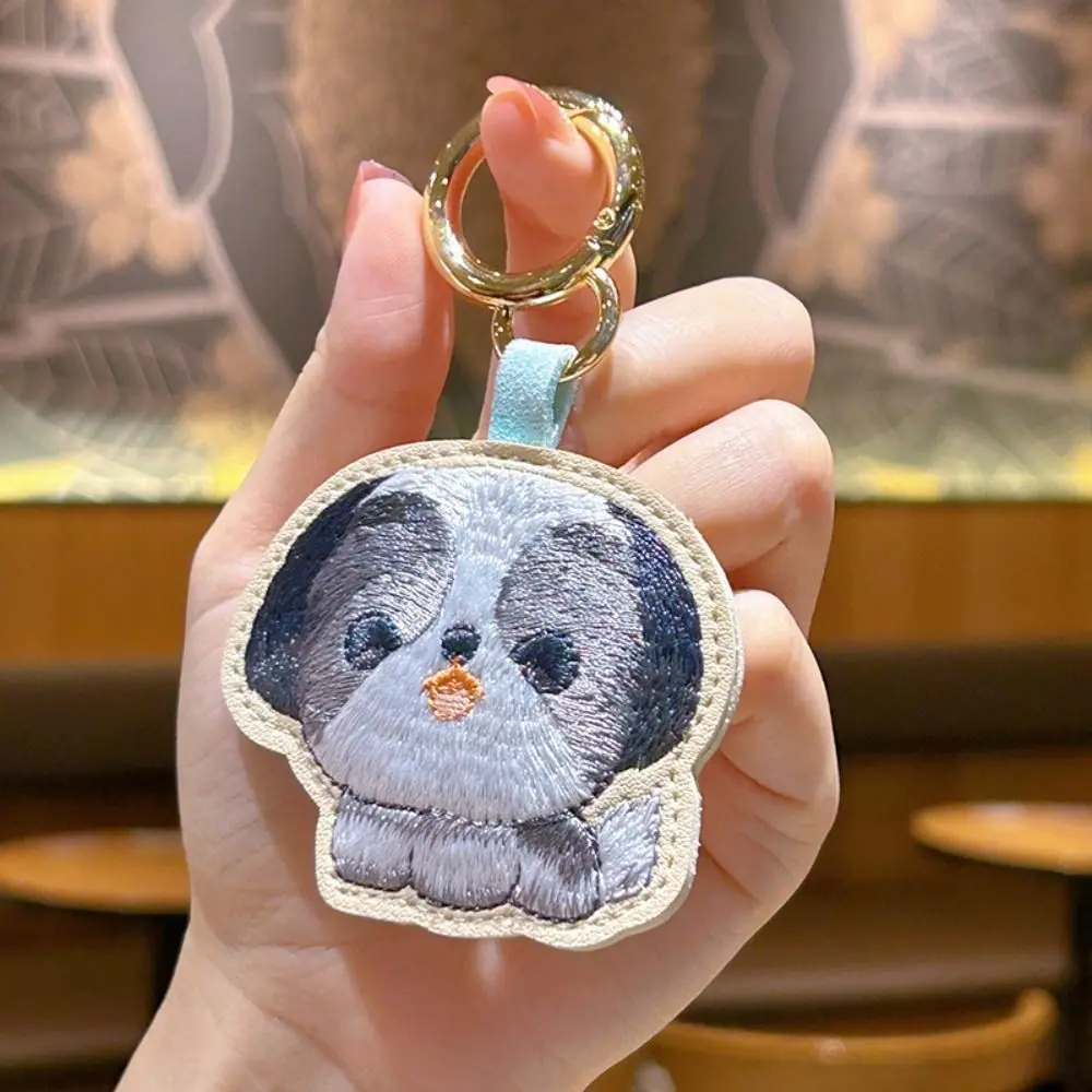 PU Leather Embroidery Rabbit Keychain Dog Hedgehog Cartoon Animal Pendant Bag Hanging Cute Car Keyring Backpack Decoration