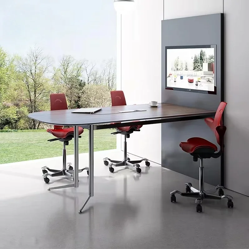Modern metal leg stainless steel conference table wooden desktop foldable office furniture suitable for workshop use