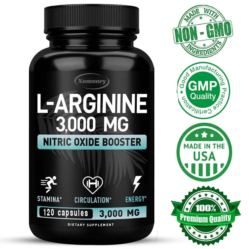 L-Arginine Capsules 3000mg - Nitric Oxide Boosters - for Supporting Muscle Growth, Vascular Function and Energy