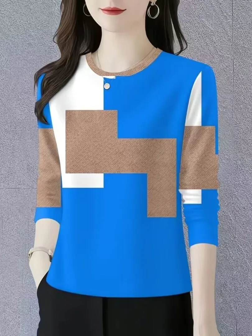 

Faionable Round Ne Long Sve Base irt, женская новинка осени 202, модная футболка Mommy Sle с прикрытием живота, удобная посадка