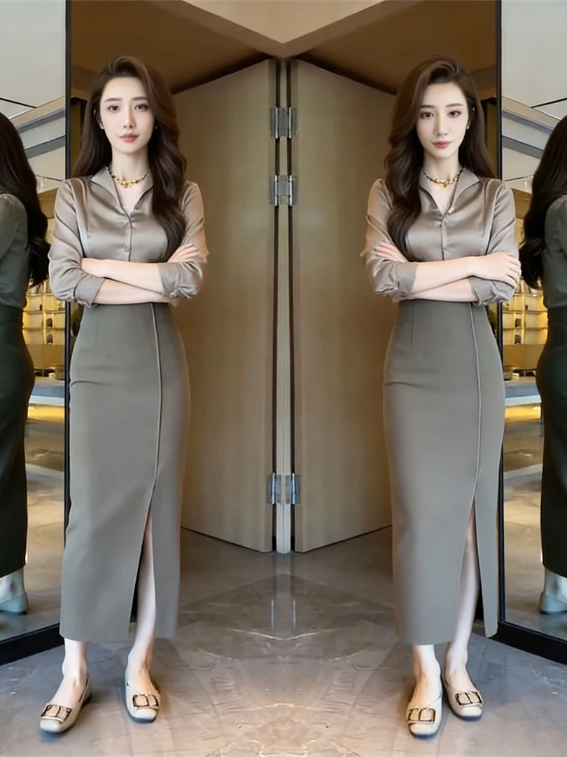 Women Fashion Over The Years - Elegant High Waist Slit Satin Top
