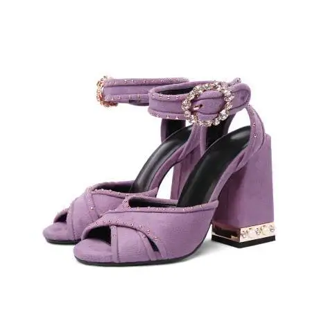 

Блестящие летние женские босоножки с кристаллами и жемчугом, на массивном высоком каблуке, с ремешком на пряжке, большие размеры, модные туфли для показов