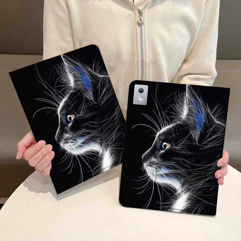 

Cartoon Black Cat Portrait For Oppo Pad X SE 4 3 11 13.2 11.61 11.4 10.36 Pro 2 Air2 2025 Foldable Tablet Case Gift