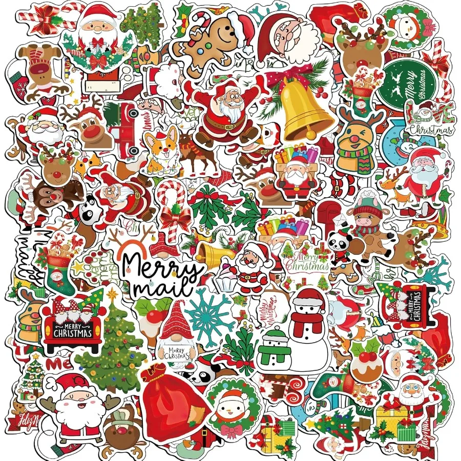 100 قطعة من ملصقات عيد الميلاد لـ: ملصق رجل الثلج المقاوم للماء من الفينيل سانتا كلوز لحفلات عيد الميلاد المفضلة لتخزين المواد #2