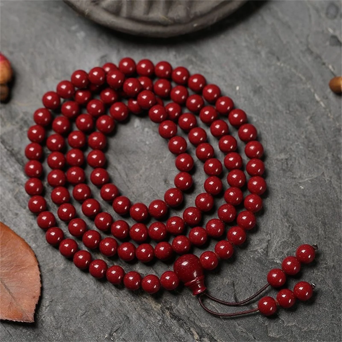 108 Beads 6mm/8mm Buddhist Imitation Cinnabar Beaded Bracelets For Women Men Natural Sandalwood Bead Prayer Bangle Lucky Jewelry