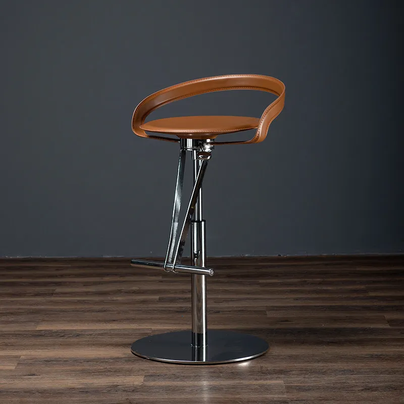 #Light Luxury Creative Swivel Bar Stool with Backrest, Top Grain Oil Wax Leather, Height Adjustable Counter Chair High Bar Stool