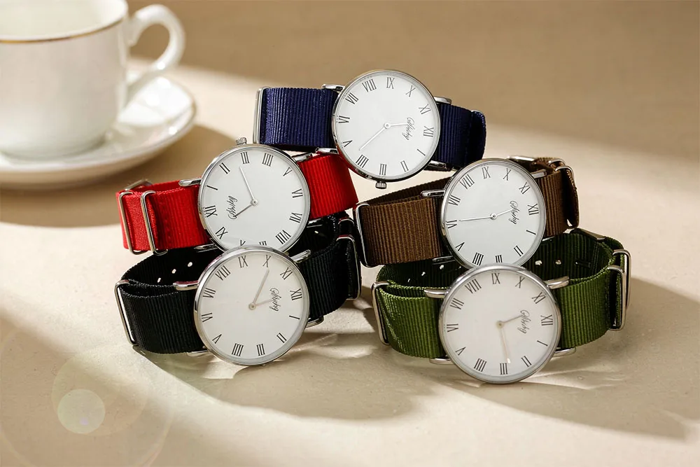 Large Face Black Case Watch Army Green Nylon Strap Minimalist Quartz Wristwatch Simple Casual Ladies Gift Unisex Student Watch