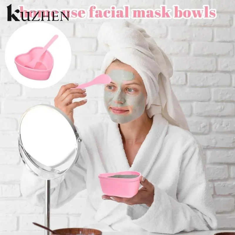 6/12 Pcs Heart Shaped Facial Mask Mixing Bowl With Scraper Plastic DIY Skin Care Tool, Suitable For Family And Salon