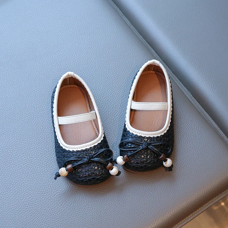 2025 Autumn New Girls Casual Flats Weave Sweet Kids Leather Shoes with Simple Bows Children Princess Dance Shoes Korean Style