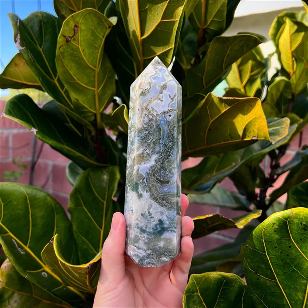 1pc Unique Water Grass Agate Quartz Crystal Point Tower Obelisk for Home Decor & Jewelry Making