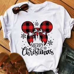 New Christmas Mickey Women's T-Shirt Disney Happy Year Ropa Fashion Aesthetic Women's Casual Shirt Loose Cotton Women's T-Shirt