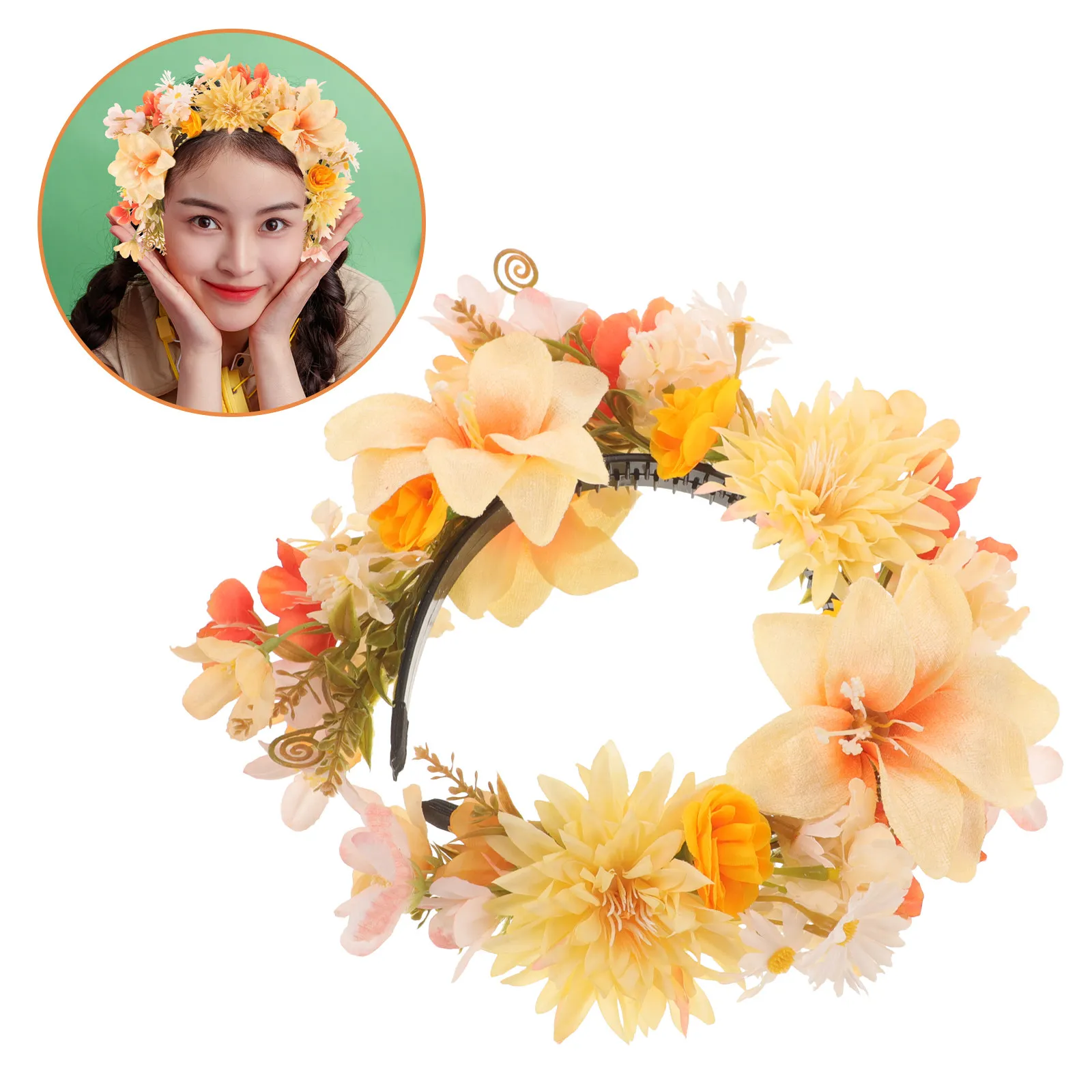 

Floral Flower Crown Headband for Women Girls Festival Wedding Bridal Photo Prop Party Cosplay Hair Accessory Artificial Silk