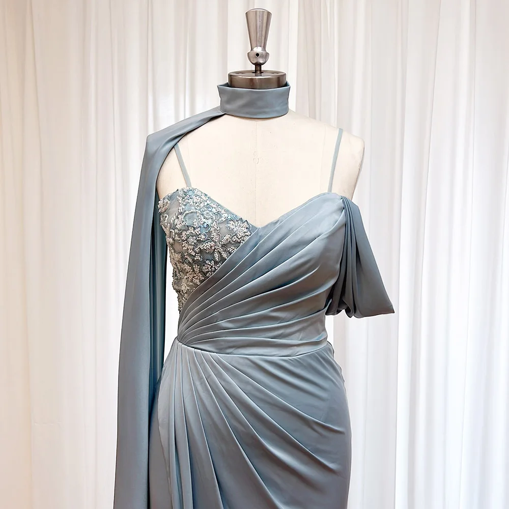 

Alinovia Spaghetti Straps Evening Dress for Women 2025 Elegant Memaid Ruffle with Slit Formal Prom Wedding Party Gown Customized