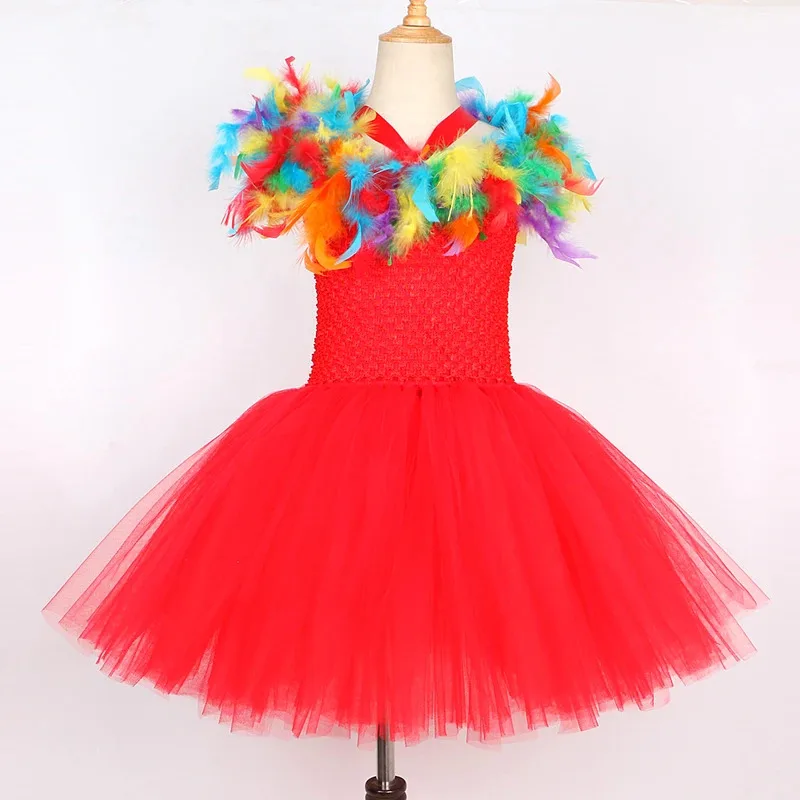 Платья с радужными перьями и попугаем для маленьких девочек, костюмы на Хэллоуин с птицами для детей, наряды для дня рождения для малышей, нарядное платье-пачка