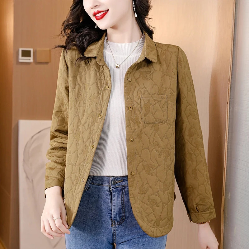 Lightweight Cotton Jacket for Women's Spring Autumn 2025 New Middle-aged Mother Cotton Coat Green Casual Warm Top Outerwear