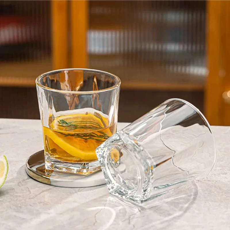 

TOPLIVING 2pcs Set 270ml Thick Bottom Whiskey Cocktail Glasses Transparent Household Baijiu Beer Cups Hot Tea Mug Luxury Wine Gl