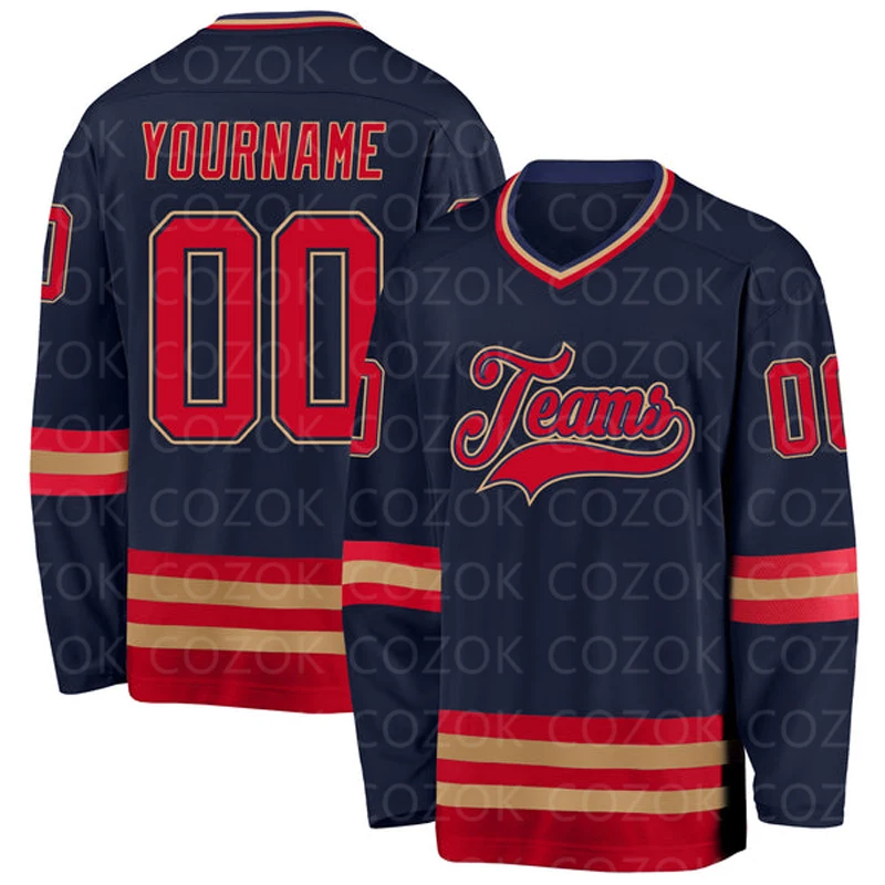 Custom Vintage Black Red Hockey 3D Print You Name Number Men Women Ice Hockey Jersey Competition Training Jerseys