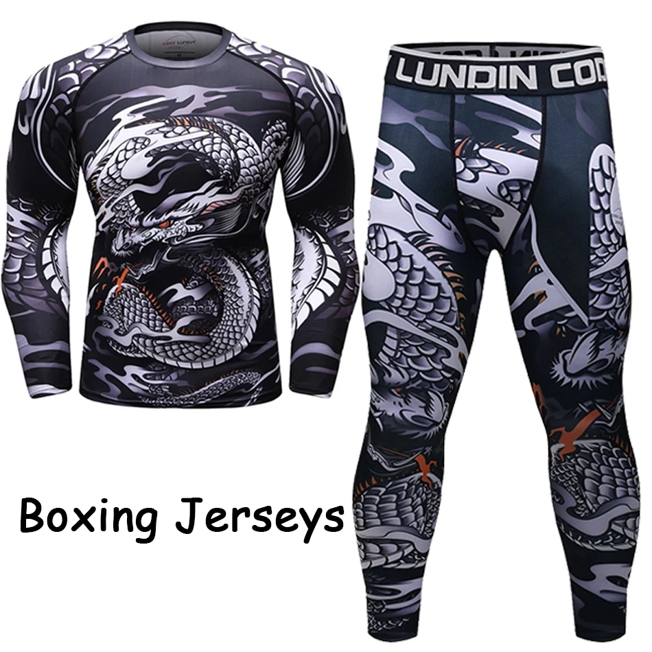 Men Rashguard Jiu Jitsu T shirts Sets Sport MMA Boxing T shirt+Pants Fitness Bjj Gi Muay Thai Shorts Kickboxing Gym Fightwear