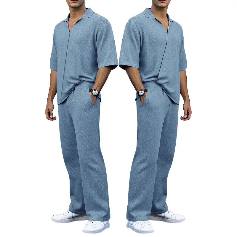 Free Print Logo Text Or Photo New Summer Sports Suit Solid Color Lapel Short-sleeved Pants Men's Casual Two-piece Set Cymg-1