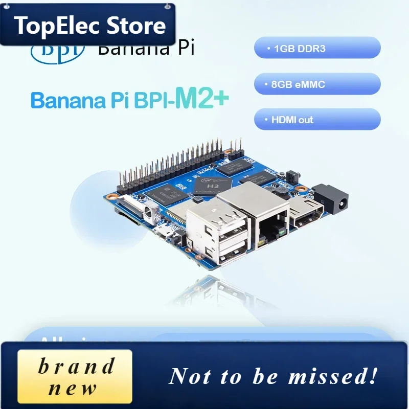 TopElec Banana Pi BPI-M2+ Plus Allwinner H3 Quad-core Cortex-A7 1GB DDR3 8GB EMMC Support HDMI WiFi BT CSI Run Android Ubuntu De