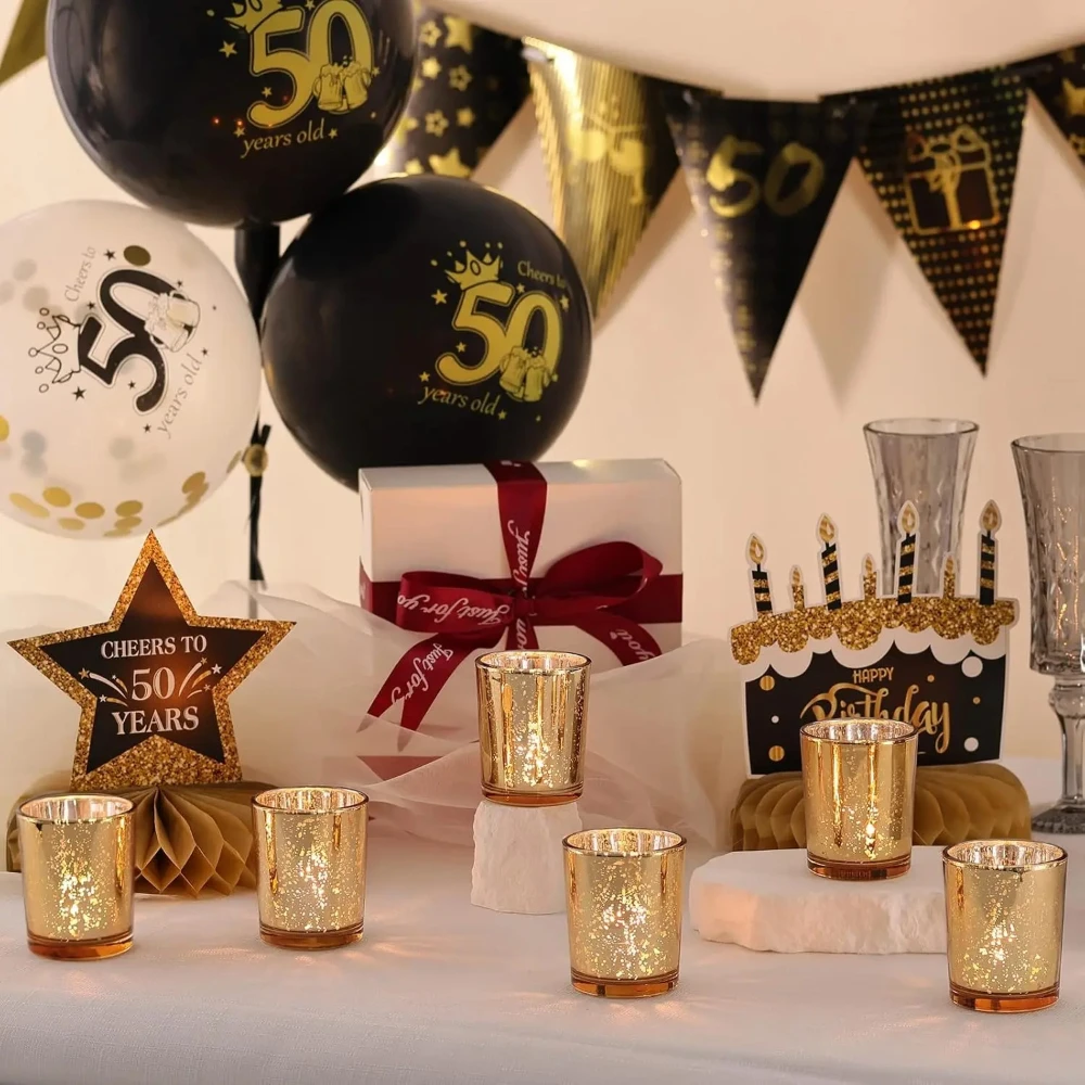 6/12Pcs Electroplated Glass Candle Holder LED Tealight Glass Cup Flameless Tea Light Candlestick Holiday Party Wedding Decor