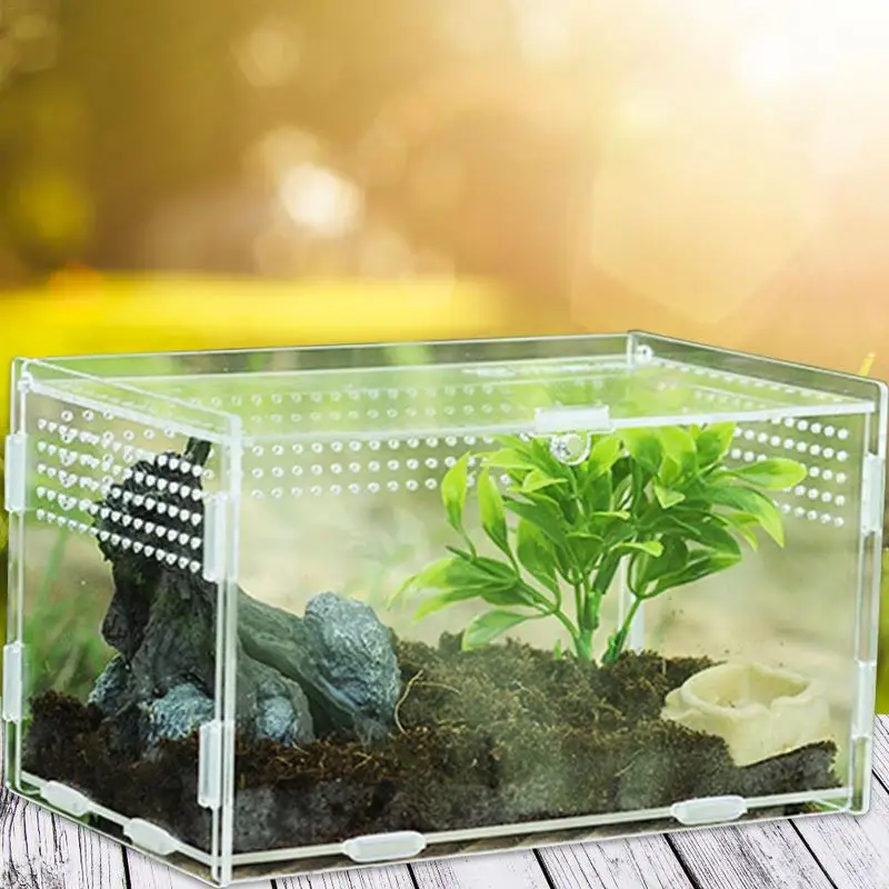 Reptile Terrarium Transparent Reptile Breeding Carrier Lightweight Acrylic Large Feeding Tarantula Habitat Box For Small Animals