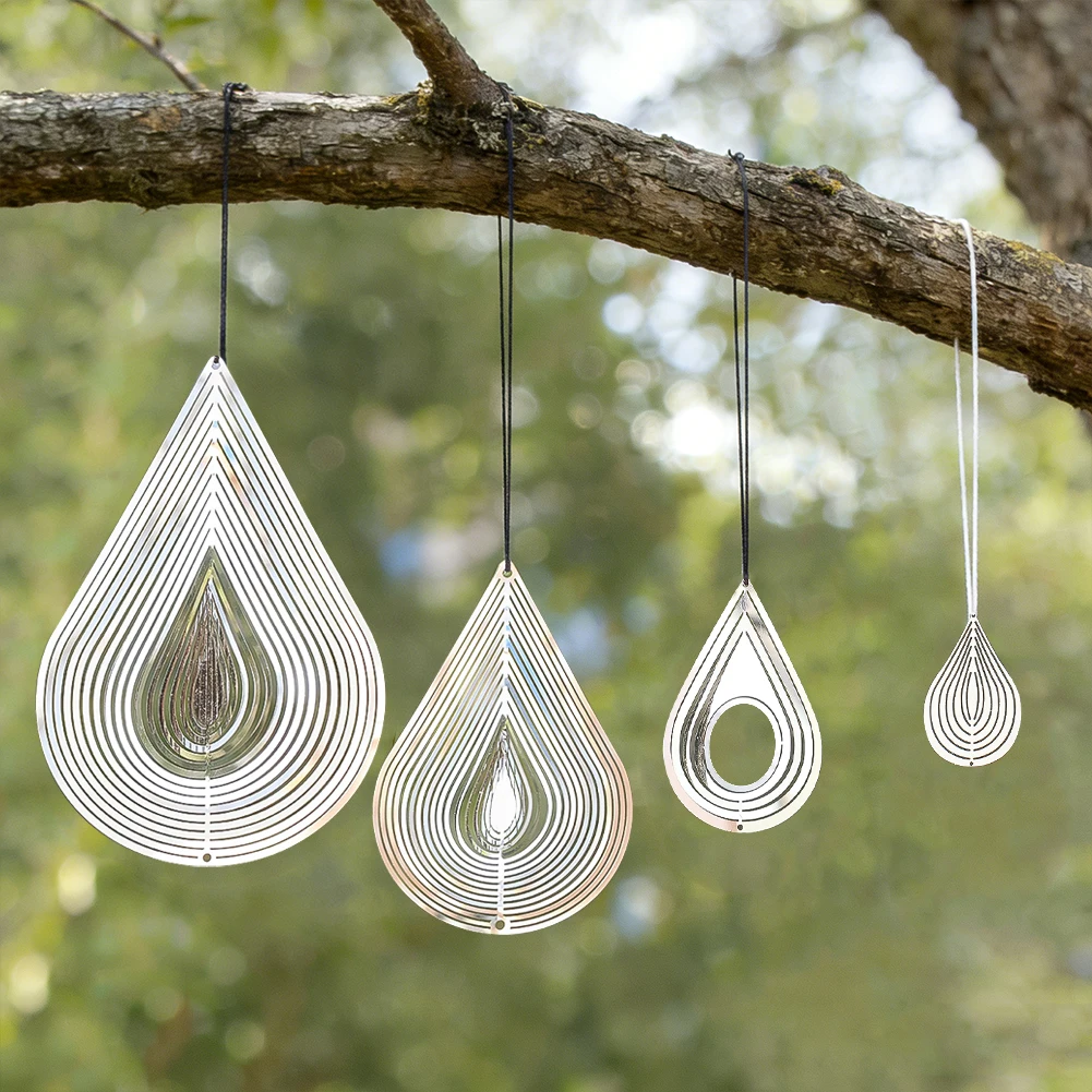 3D Water Drop Shaped Wind Chime Pendant Stainless Steel Mirror Reflective Bird Repellent DIY Garden Outdoor Hanging Decoration