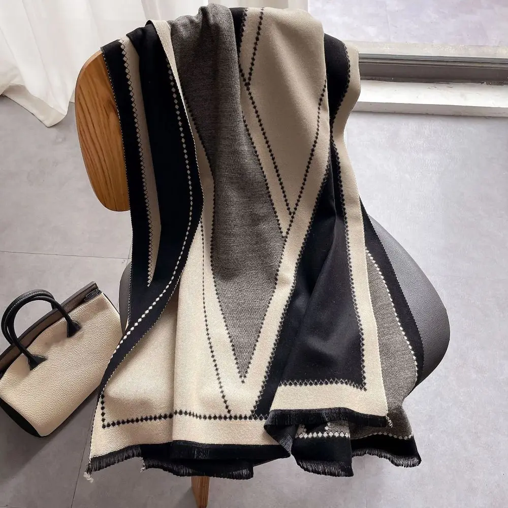 

180*65cm Imitation Cashmere Scarf Printed Stripe Geometry Autumn Winter Warm Women's Shawl Wraps Comfortable Neck Warmer Wrap